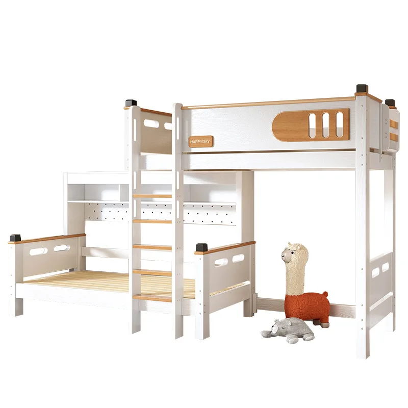 Staggered upper and lower beds with wardrobe, desk dislocation bed Small apartment multi-functional bunk bed