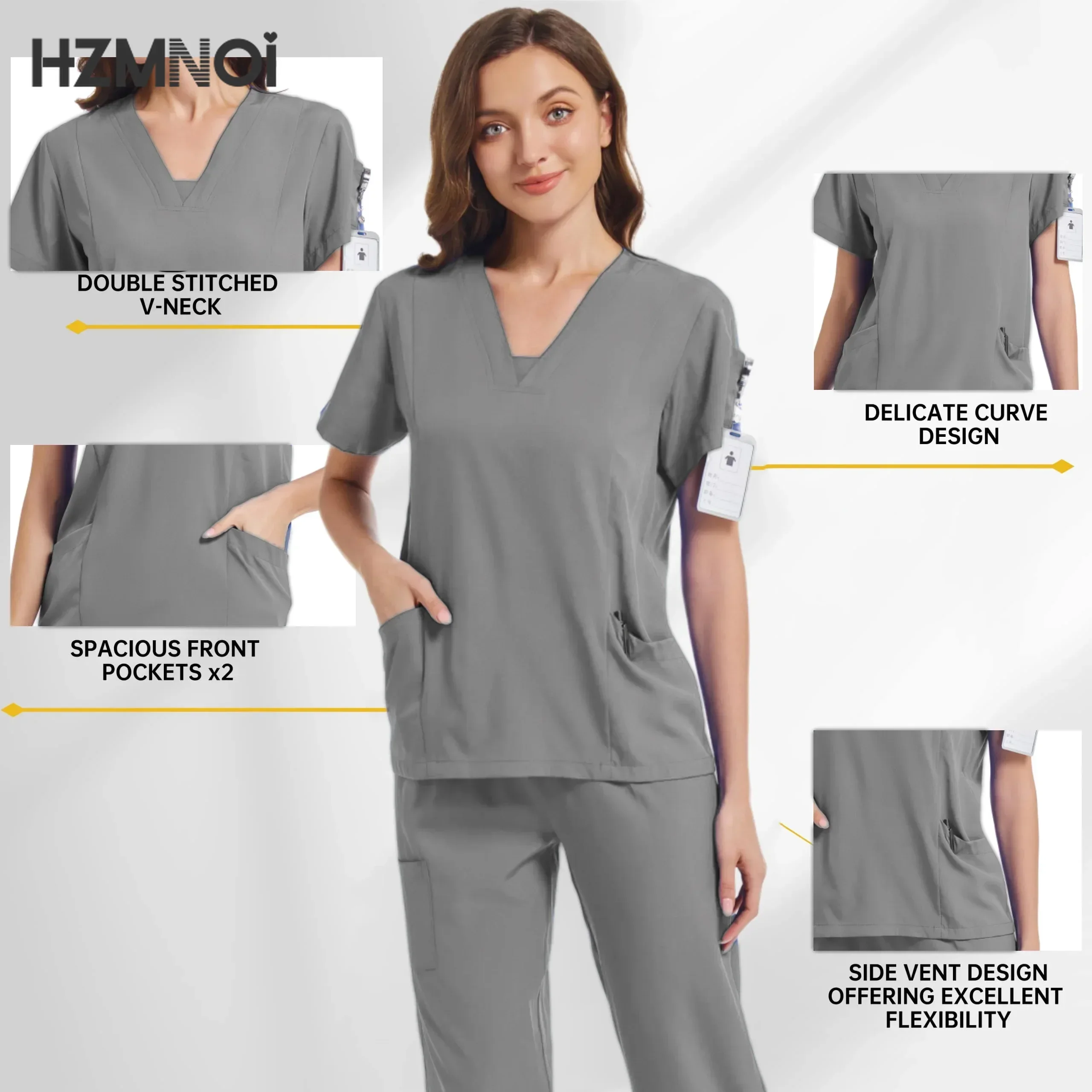 Stretching Scrub Set Women Medical Uniform Plug Size Nursing Clothes Short Sleeve Scrub Top High Quality Scrub Trousers Workwear