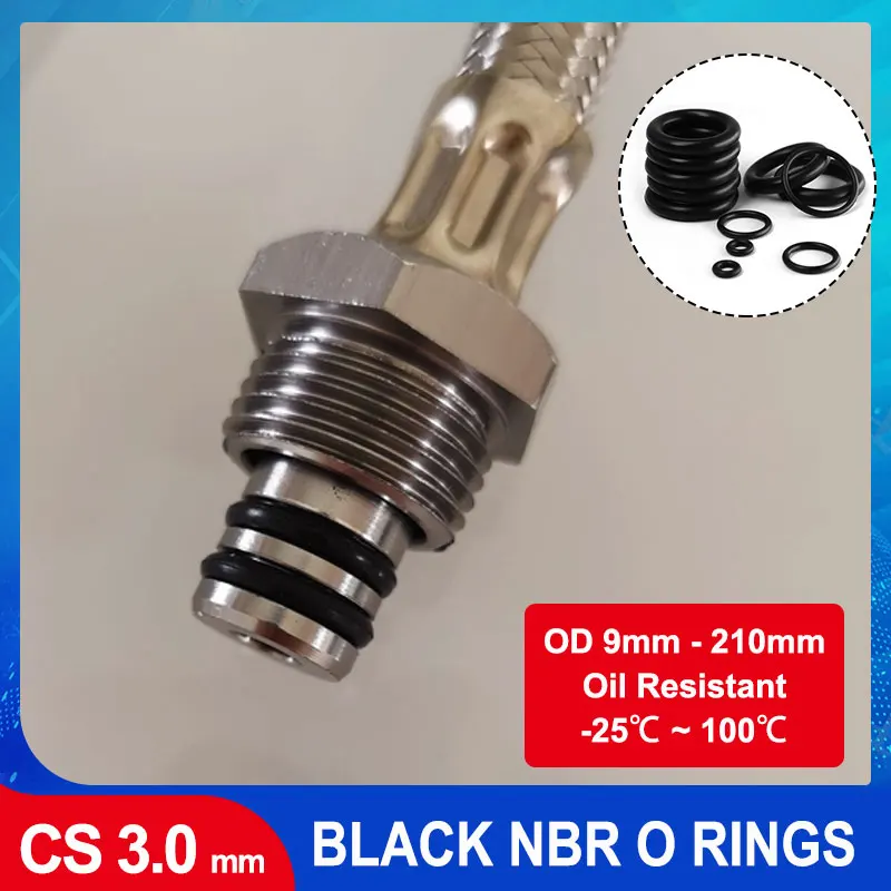 10/50Pcs Black NBR O Ring CS 3mm OD 9~210mm Sealing Ring Gasket Washer for Car Air Condition Faucet Pressure Plumbing Repair
