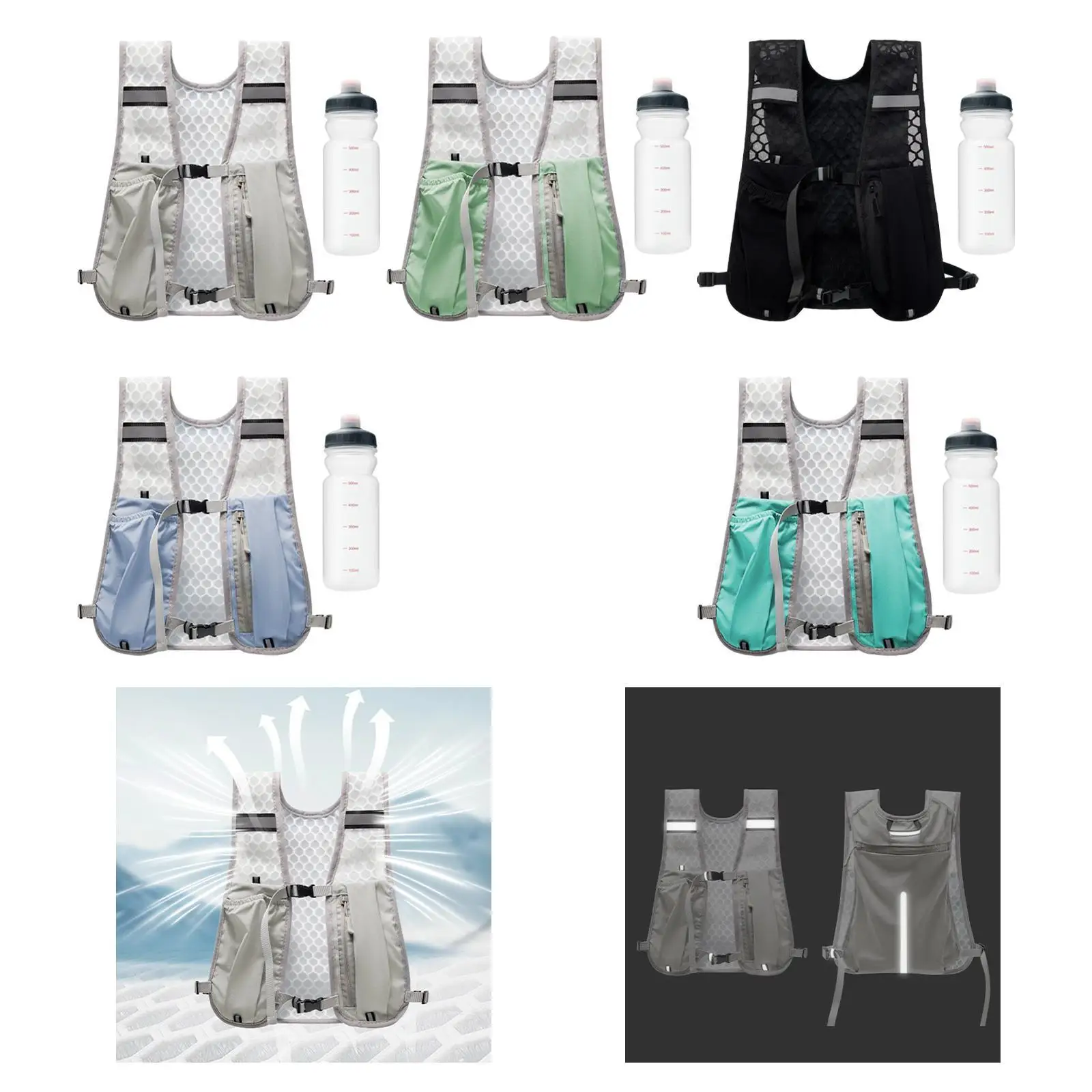 

Outdoor Vest Pack Backpack with 0.5 L Water Bottle Nylon Fabric Adjustable Multifunctional Breathable for Mountaineering