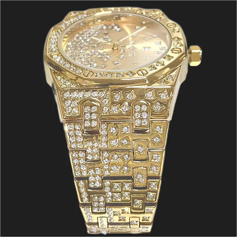 Orologio da uomo di lusso Replica MISSFOX Fashion Hip Hop Diamond orologi per uomo con spedizione gratuita in acciaio inossidabile impermeabile oro