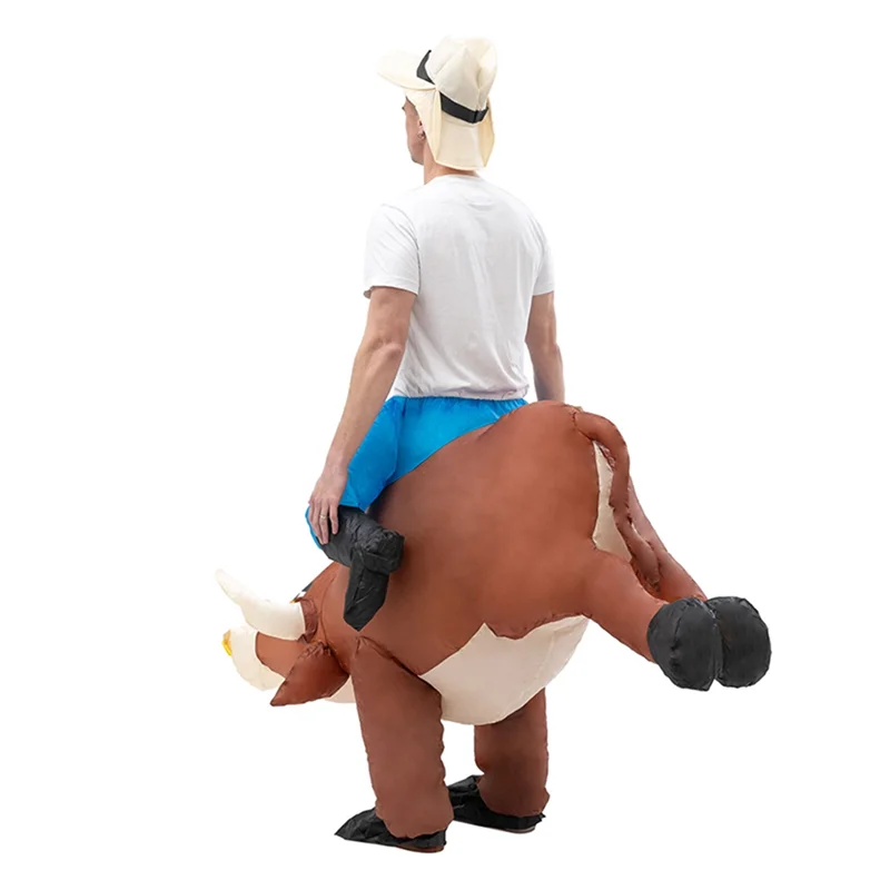 Volwassen Opblaasbare Stier Kostuum Ride Op Koe Os Pak Opblazen Kleding Voor Halloween Cosplay Jurk Grappige Fancy Mascotte