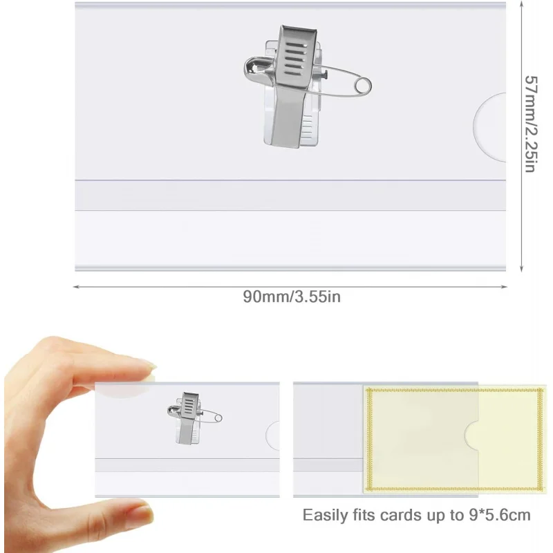 50/100 PCS Name Badges, Name Badges with Crocodile Clip and Safety Pin, Clear Holders Name Tags with Pins Horizontal ID Card