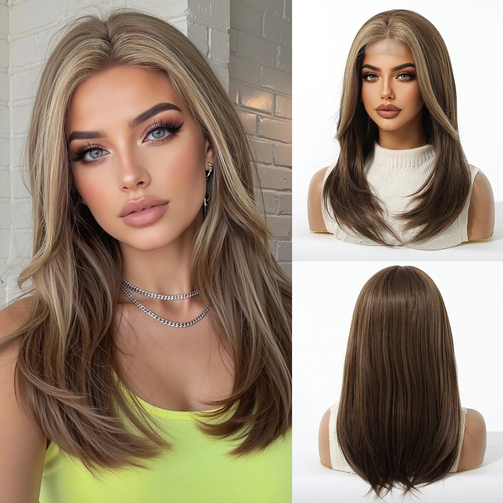 DWY Lange Rechte Grijze Synthetische Pruiken voor Vrouwen Natuurlijke Haarlijn Lace Front Pruiken Met Donkere Wortels Dagelijks Feest Hittebestendige Pruik