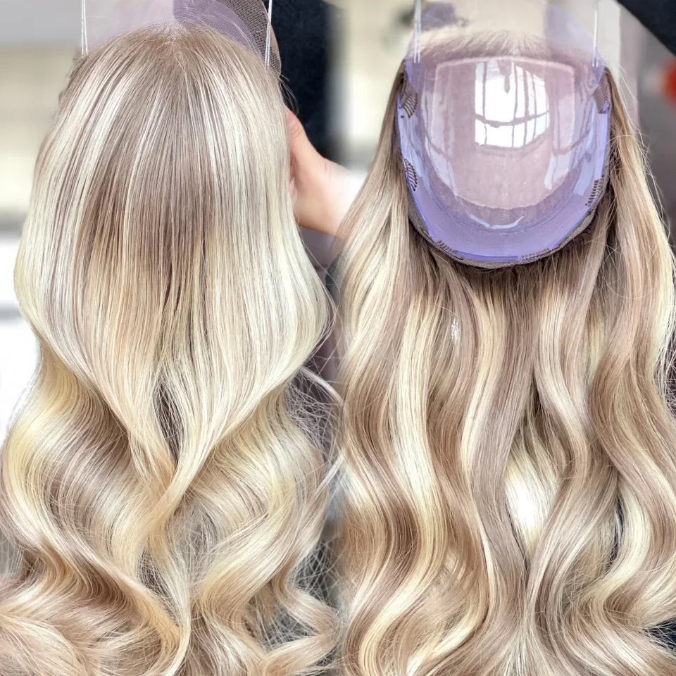 

Customize SHY 8X8 Lace Front Mini Wig European Hair 20 Inches Silk Base Single Knot Human Hair Topper Blond White Women