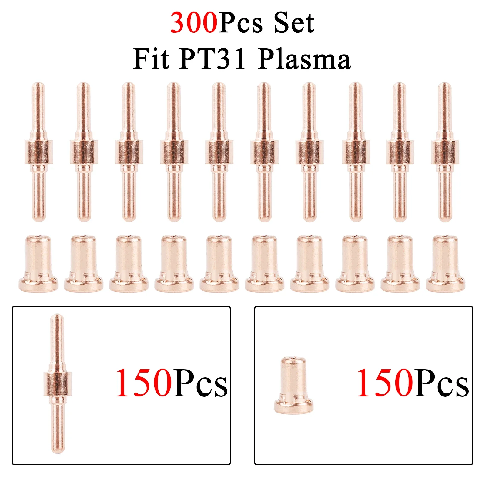 300Pcs Consumables Red Copper Extended Long Tip Electrodes and Long Nozzles Fit PT31 LG40 40A Air Plasma Cutter