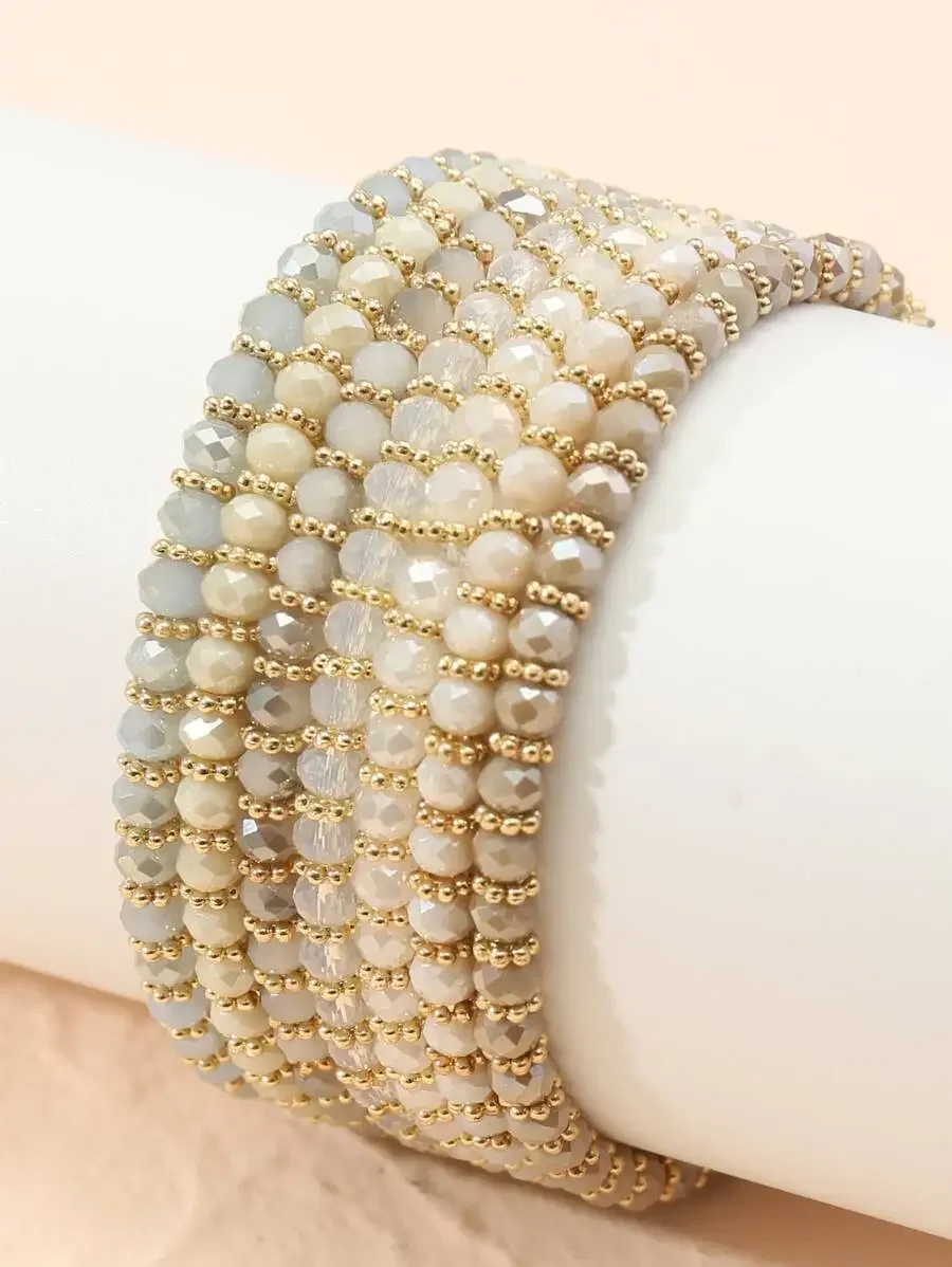 

7pcs Faceted Beaded Wrap Bracelet Set For Women