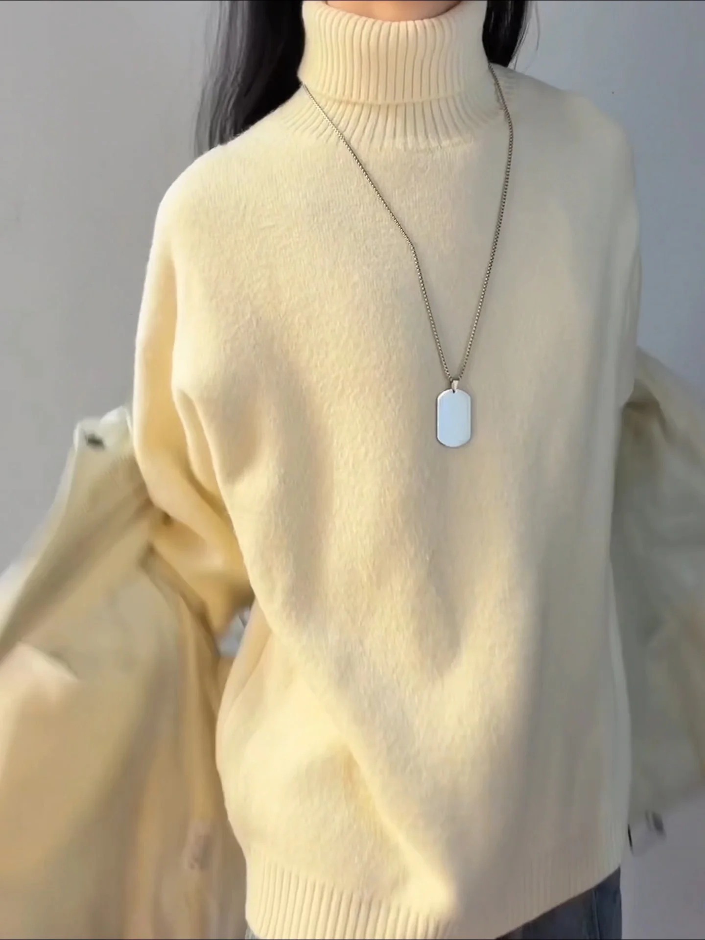 

Мужской теплый вязаный свитер с высоким воротником на флисовой подкладке, свободного кроя, для осени и зимы, повседневная базовая футболка Cleanfit