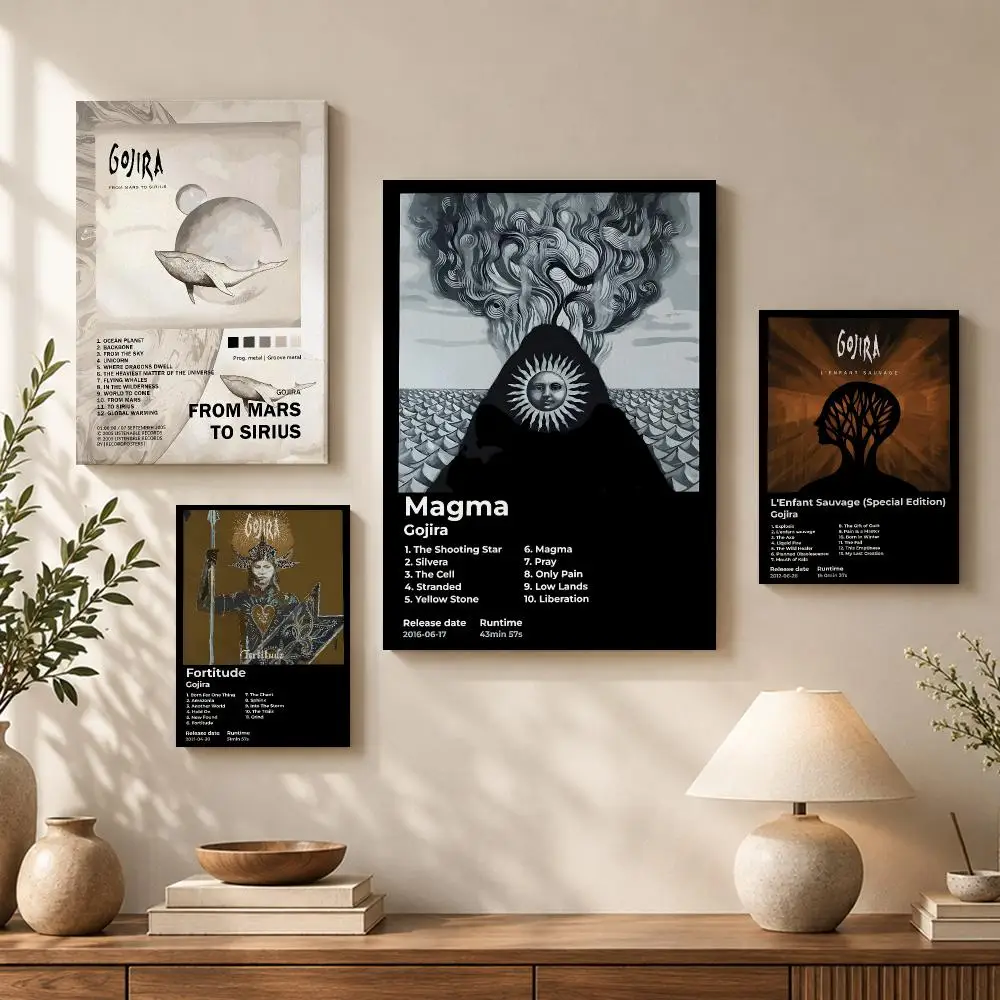 G-Gojira M-Magma Music Album Framed Wall Painting HD Wood Framed Canvas Poster Wall Art for Bedroom Living Room Home Decor