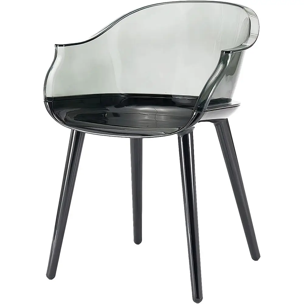 

4 прозрачных акриловых обеденных стула с эффектом черного дыма и прочными черными сиденьями для современных жилых пространств