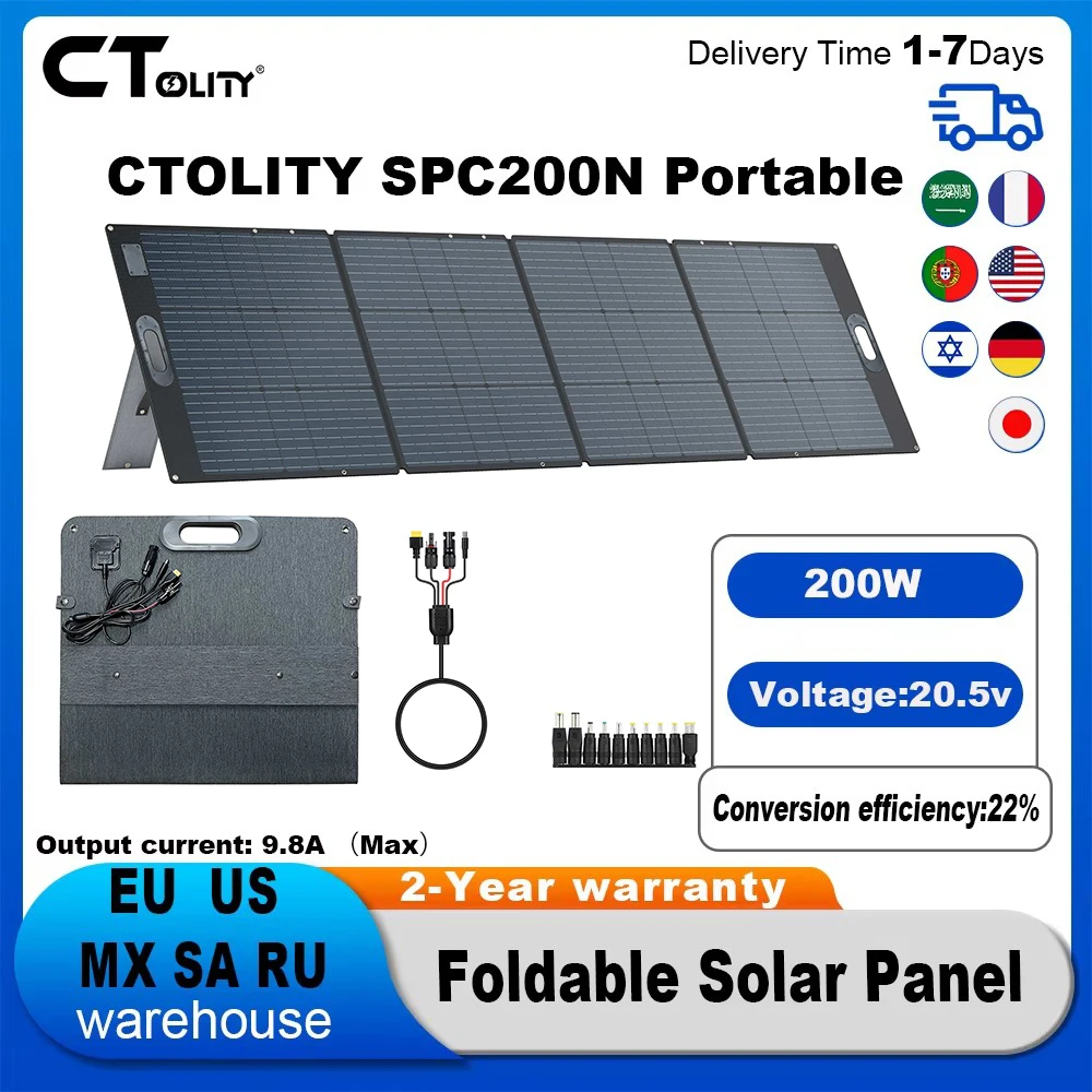 CTOLITY SPC200N 200 W 20,5 V tragbares faltbares Solarpanel Home Energy Storage USB Typ C Lade für Wohnmobil Camping Tourismus Angeln