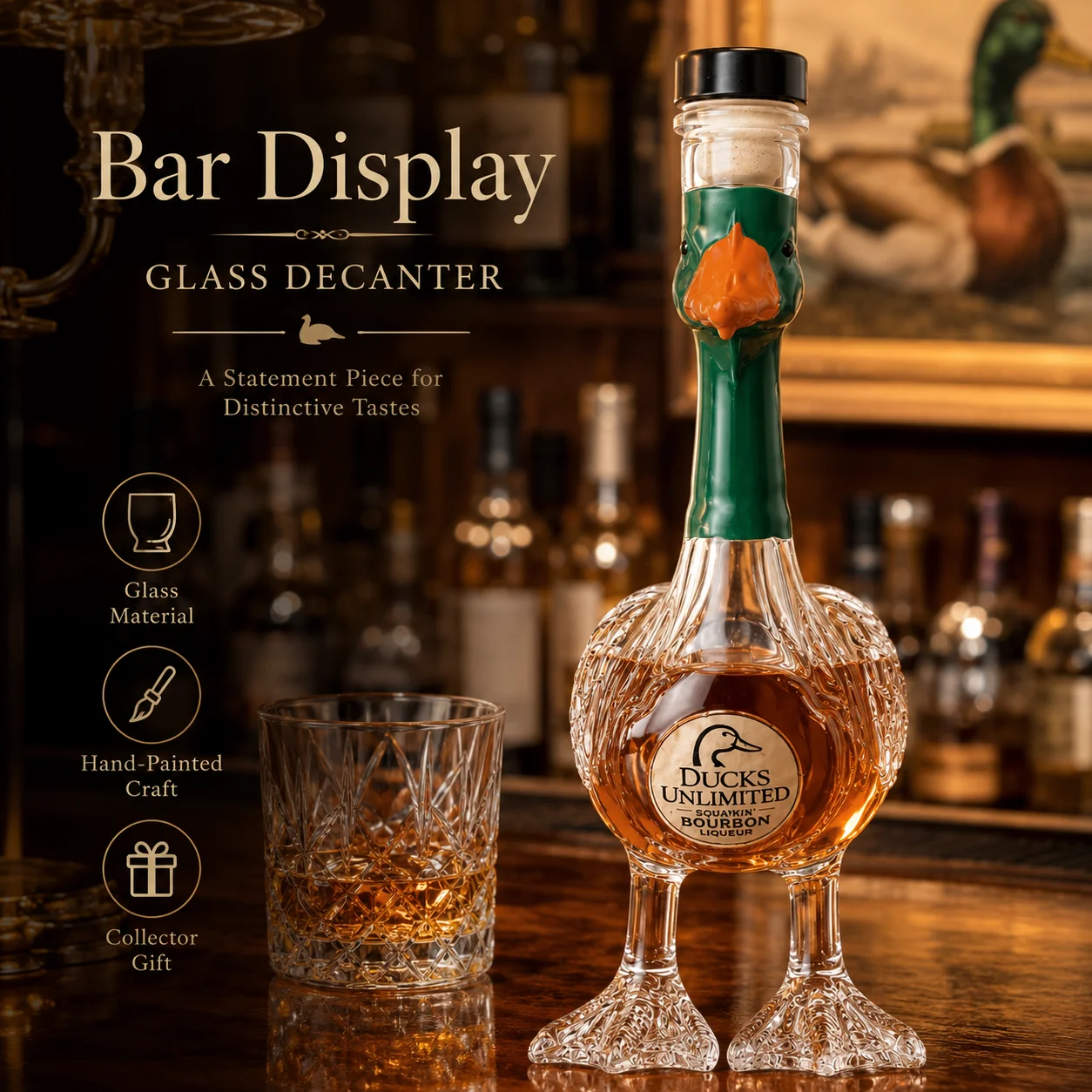 Creative Duck Shape Glass Decanter Hand Painted Beak Whiskey Liquor Bottle Home Bar Display Collectible Gift Decoration
