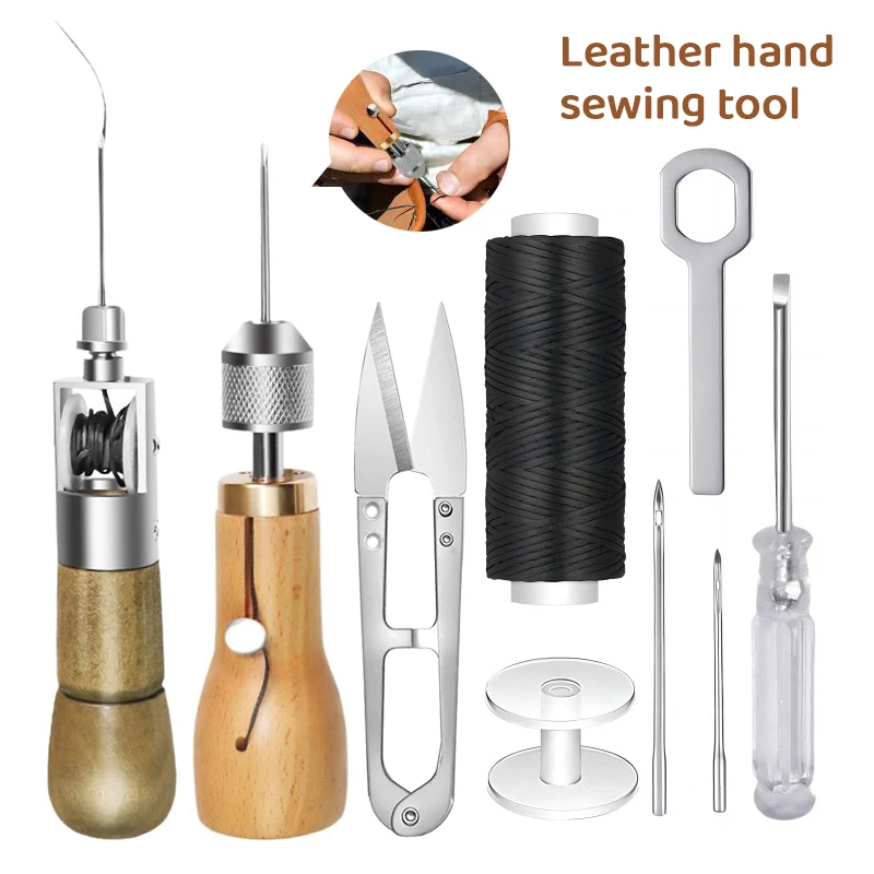 8 teile/satz DIY Leder Nähgarn Hand Nähen Werkzeuge Leder Handwerk Rand Nähen Gürtel Streifen Schuhmacher Leinwand Reparatur Werkzeuge