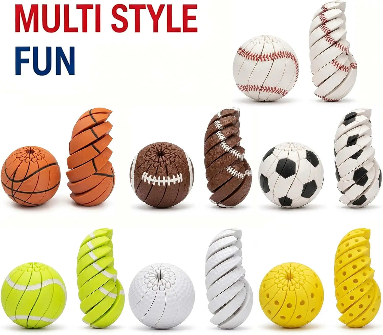 Baseball Fidget Ball Toy 3D Printed Twist and Turn Stress Relief Desk Fidget Portable Relieve Anxiety Sensory Puzzle Handheld