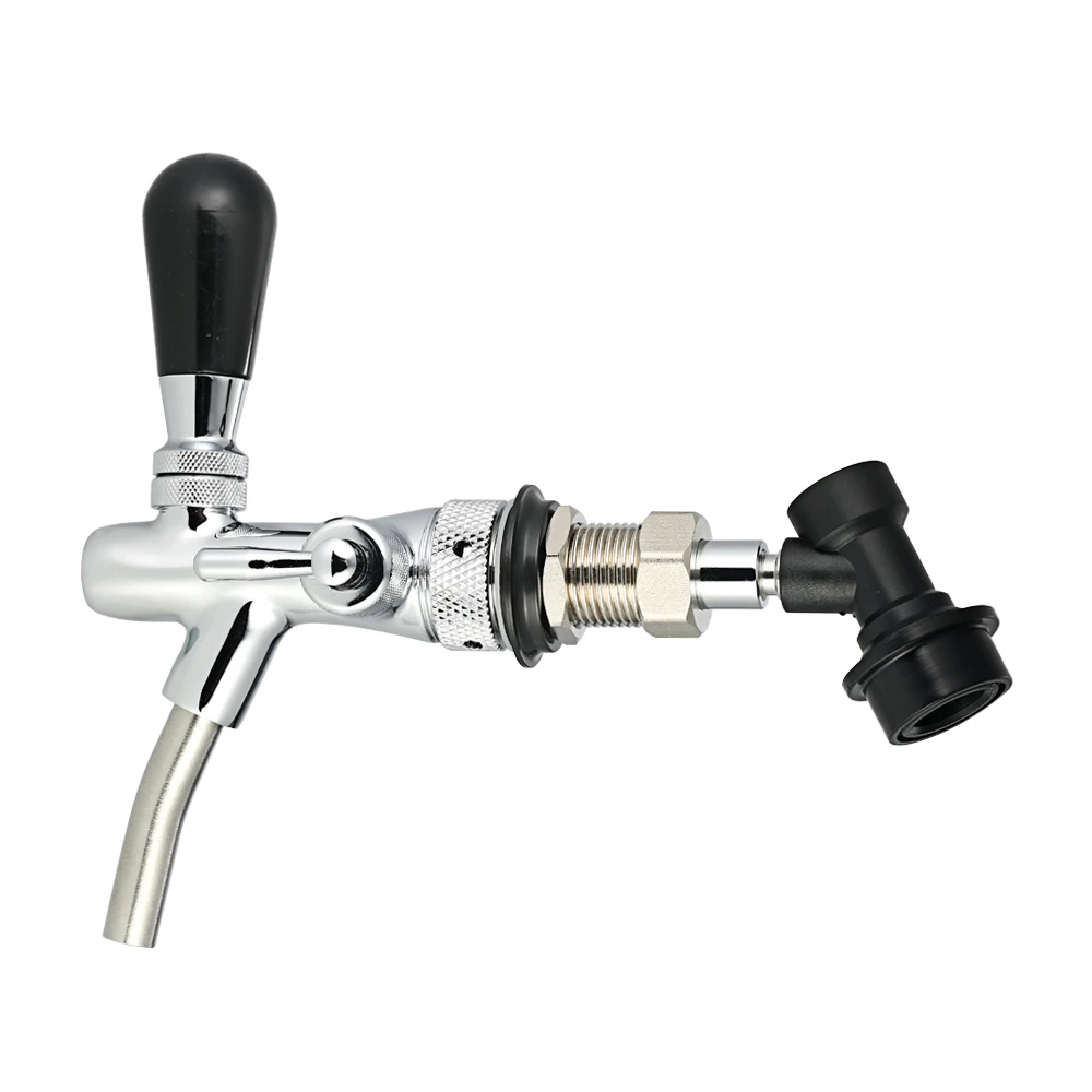 Beer Tap Adjustable Flows Chrome Draft Beer Tap Home G5/8 Shank Long Stem Brew Beer Keg Taps with Ball Lock Disconnect