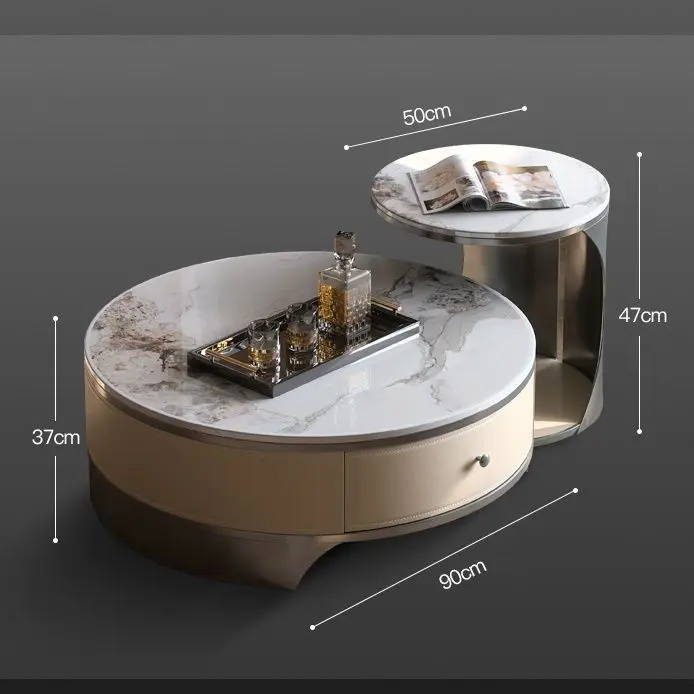 Italian rock slab luxury stone coffee table light luxury advanced modern living room high-end household size round