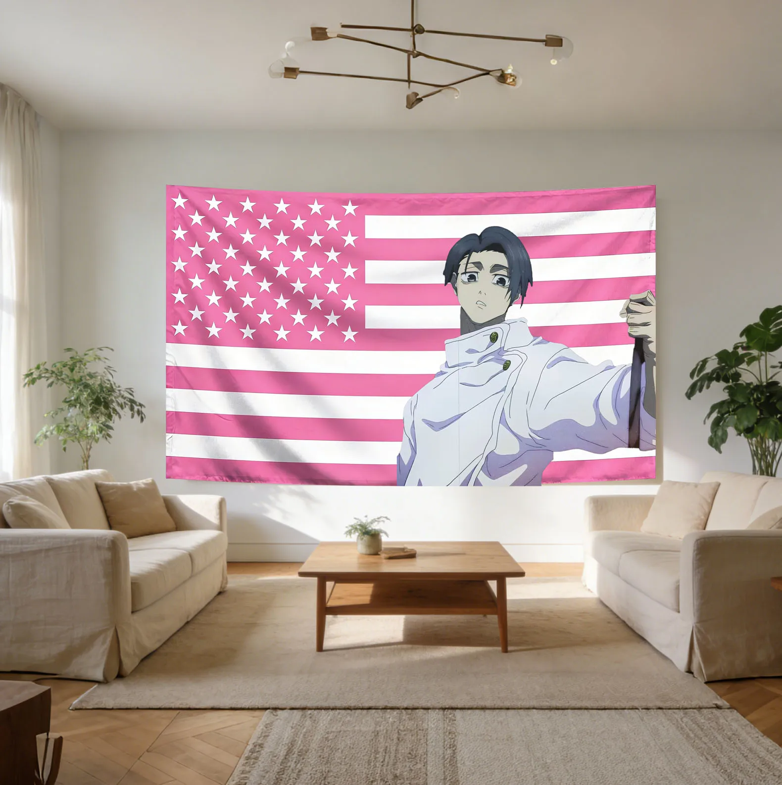 Jujutsu Kaisen Yuta Okkotsu Wandteppich, Anime-Wandbehang, rosa amerikanische Flagge, Hintergrund, Schlafzimmer, ästhetische Dekoration, Fans-Kollektion