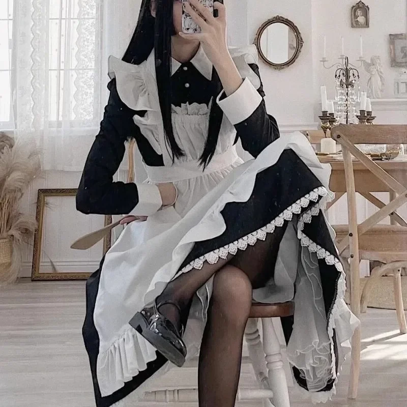 Women's Classic Lolita Maid Cosplay Dress Vintage Inspired Women's Men Outfits Cosplay Anime Girl Black Long Sleeve Dress S-3XL