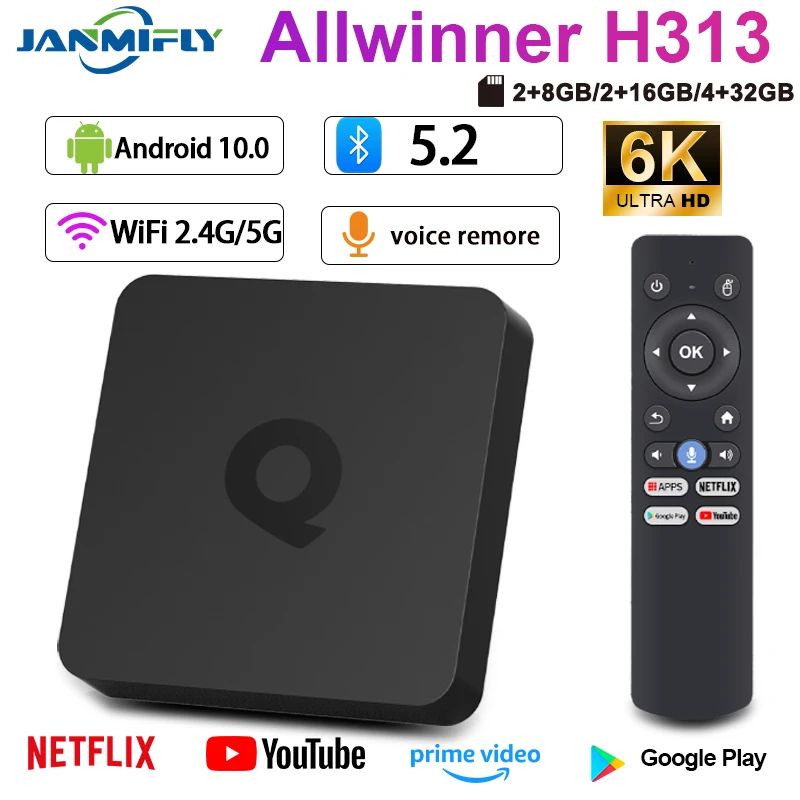 Q1 TV Box Android 10 4K HDR10+ Dual Wifi BT5.2 2GB RAM 8/16GBROM Allwinner H313 Set Top Box Q1 ATV Google Streaming Media Player