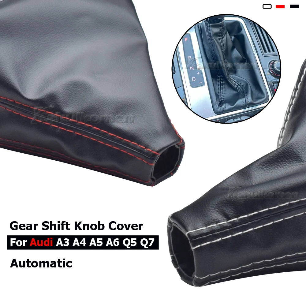 Image of 1 Stück für Audi A3 A4 A5 A6 Q5 Q7 Automatik-Schaltknauf Leder-Schaltmanschette mit Schwarzer oder Weißer oder Roter Linie Auto-Zubehör
