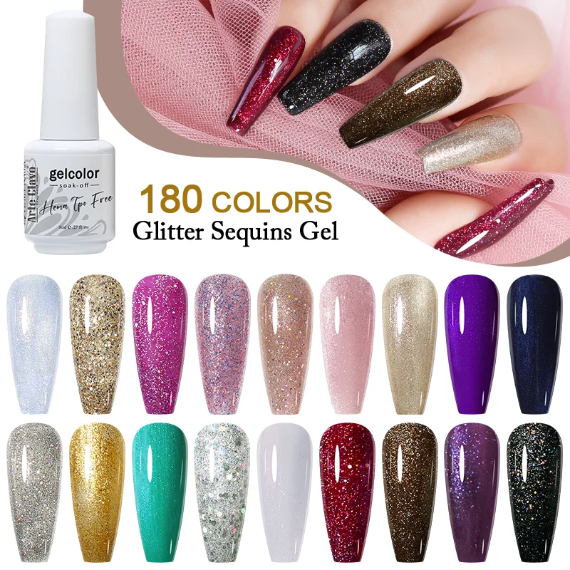 Arte clavo colorido glitter série 8ml uv gel unha polonês lantejoulas gel unha polonês embeber fora uv gel verniz arte do prego gel polonês diy