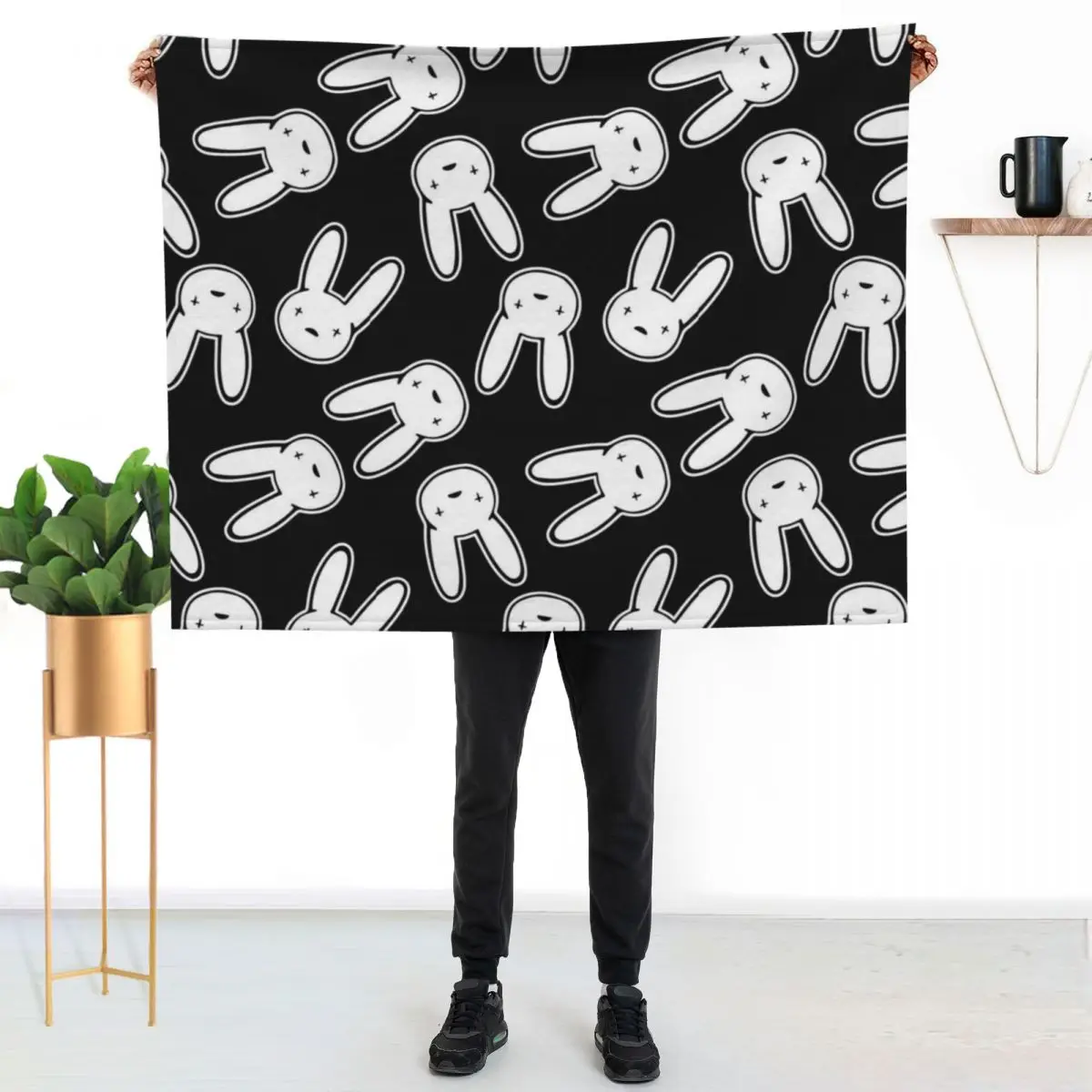 

Bad Bunny Oasis Logo Pattern (White on Black) Throw Blanket Machine Washable Soft Warm Blanket