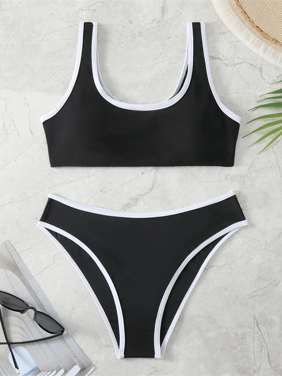 2024 Solid Sporty Two Piece Bikini Swimsuit Women Swimwear Female Bathers Bathing Swimming Swim Suit Beachwear