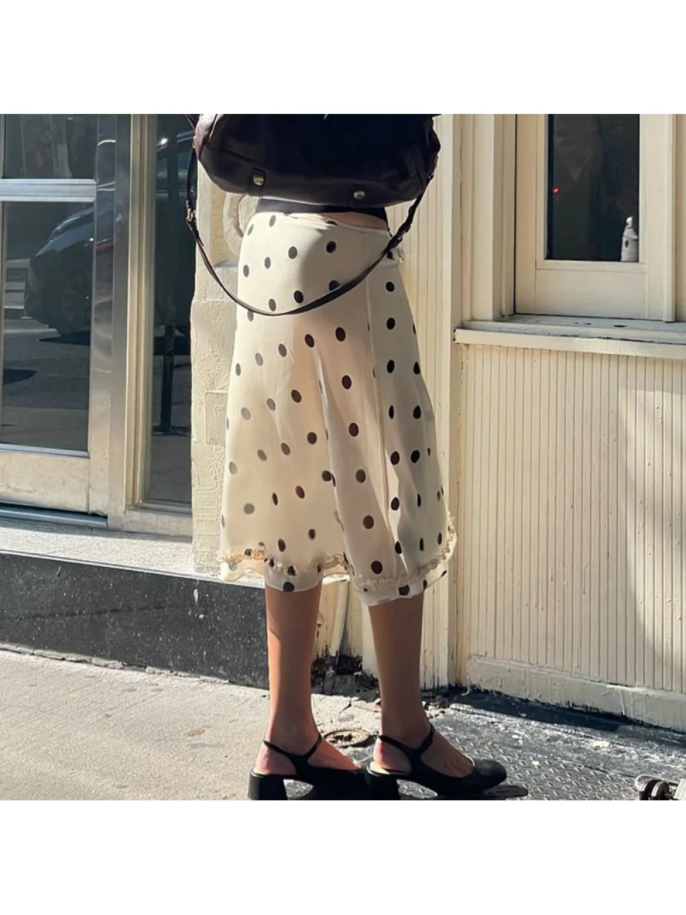 New Temperament Wave Point Contrasting A Line Mid Length Skirt Sweet Mushroom Edge Spicy Girl Stylish Half Skirt