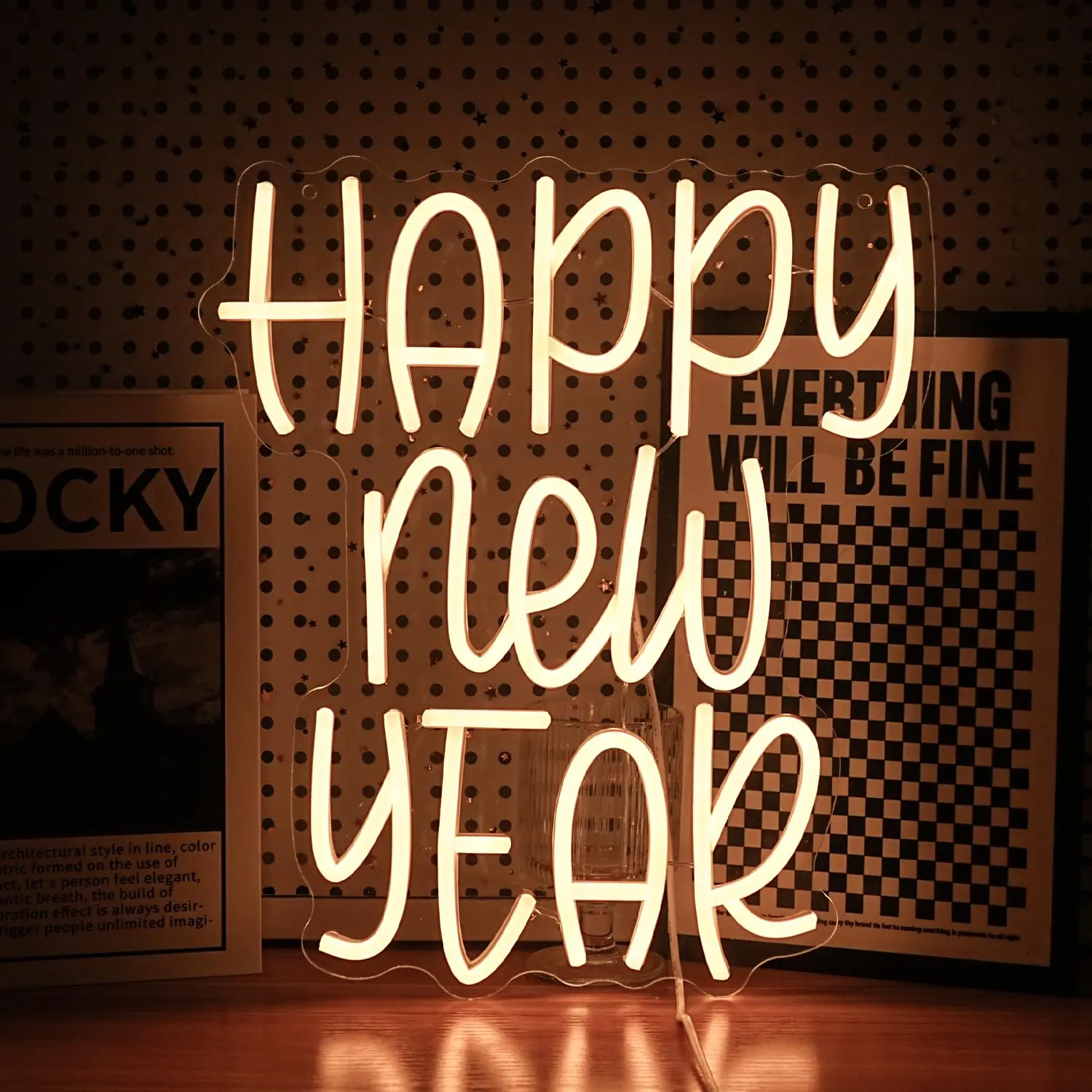 علامة نيون للعام الجديد السعيد للديكور، ضوء LED للمنزل، حفلة رأس السنة الجديدة، ديكور جو السنة الجديدة الداخلي