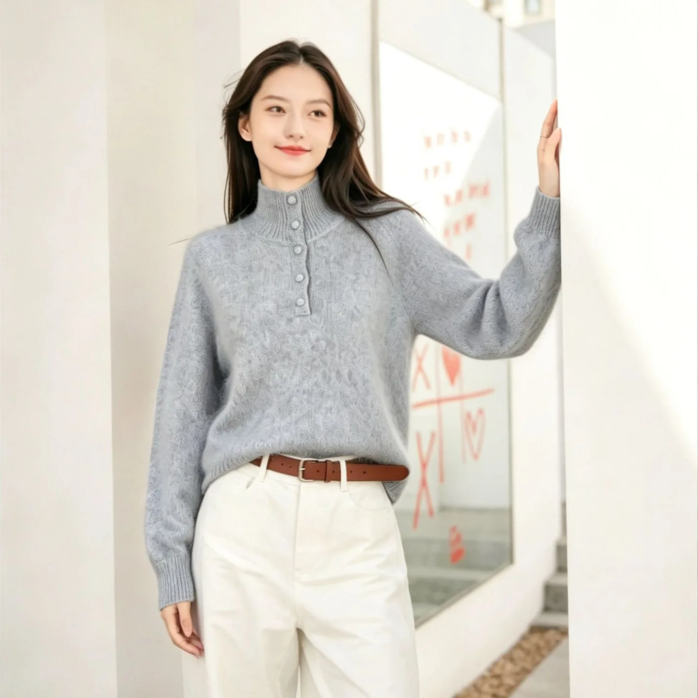 5 mulberry silk  10 cashmere  85 wool  Korean semi high neck silk  cashmere  dopamine fleece sweater  women's fashion