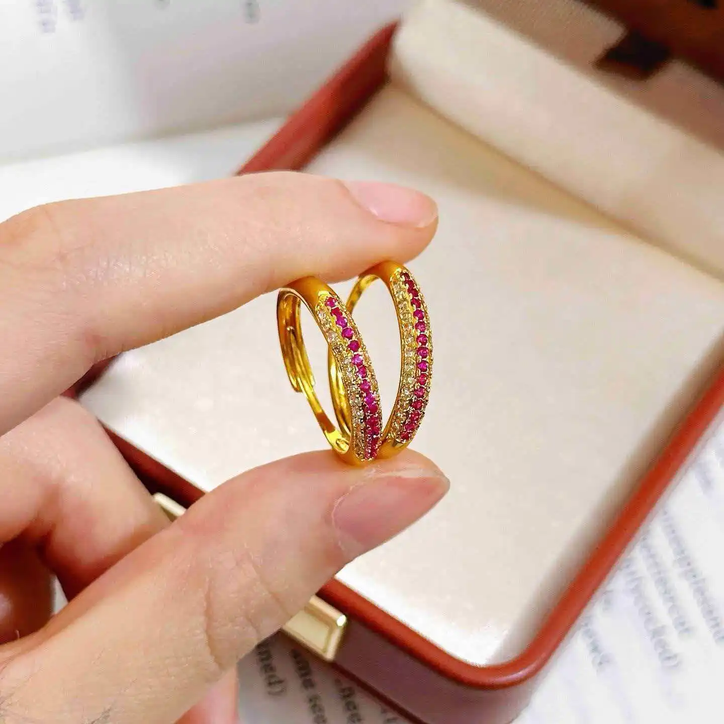 

9999 Gold Diamond Fuyun Starry Night Ring Same Style as Jewelry Store Sparkling Rose-Cut Narrow Band Ring Gift for Girlfriend