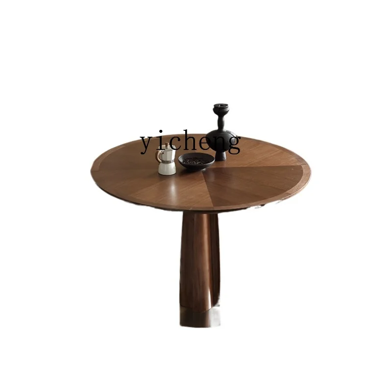 

ZK Household Small round Table Black Walnut Small Apartment Simple Small Tea Table Solid Wood round Dining Table and Chair