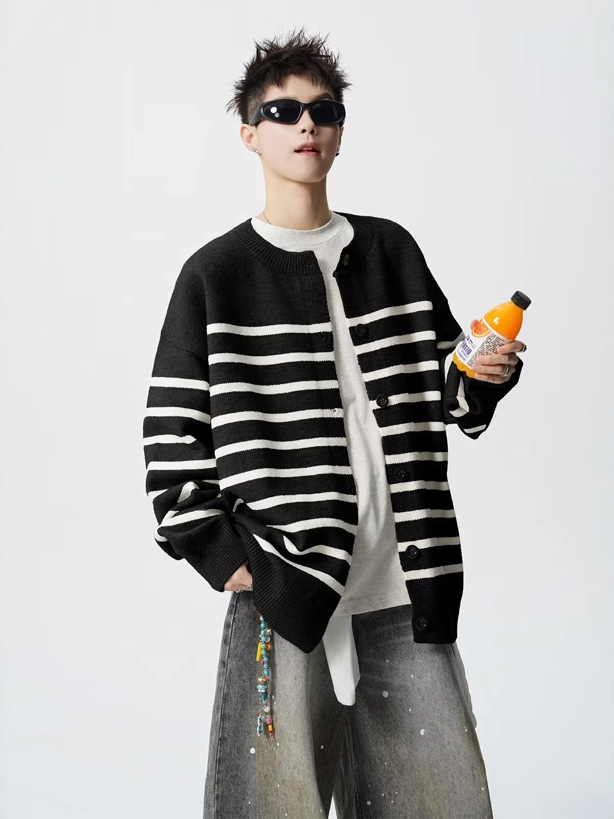 

Classic Striped Open Cardigan Sweater Men's Loose Casual Knitted Outerwear Autumn Winter Korean Sle College Lazin Sle
