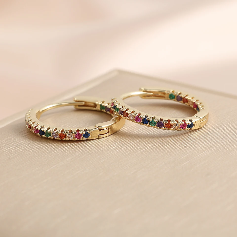 Trendy Gold Color Cubic Zirconia Round Copper Earrings For Women Metal Crystal Earring Party Everyday Jewelry image 2