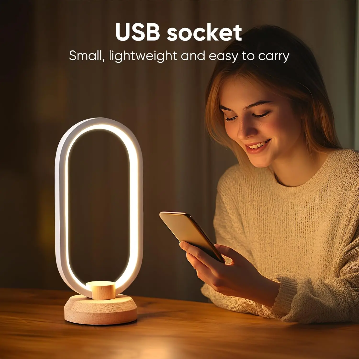 Lampe de bureau LED moderne, lampe de table en bois à intensité variable pour chambre à coucher, veilleuse créative et décoration d'intérieur