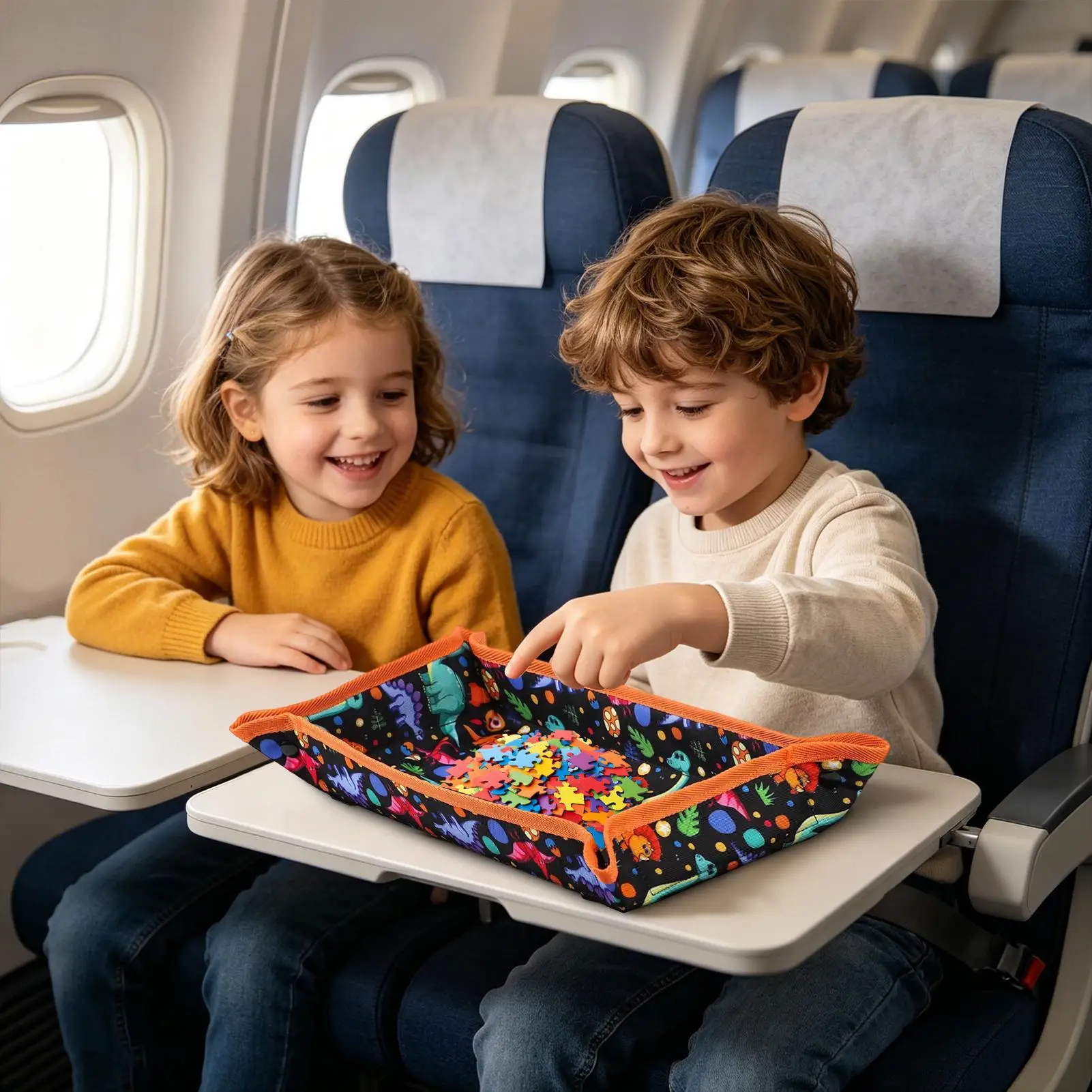 Airplane Tray Table Cover Portable Waterproof Cartoon Pattern With Pocket Kids Tray Table Cover For Boys And Girls Eating Games