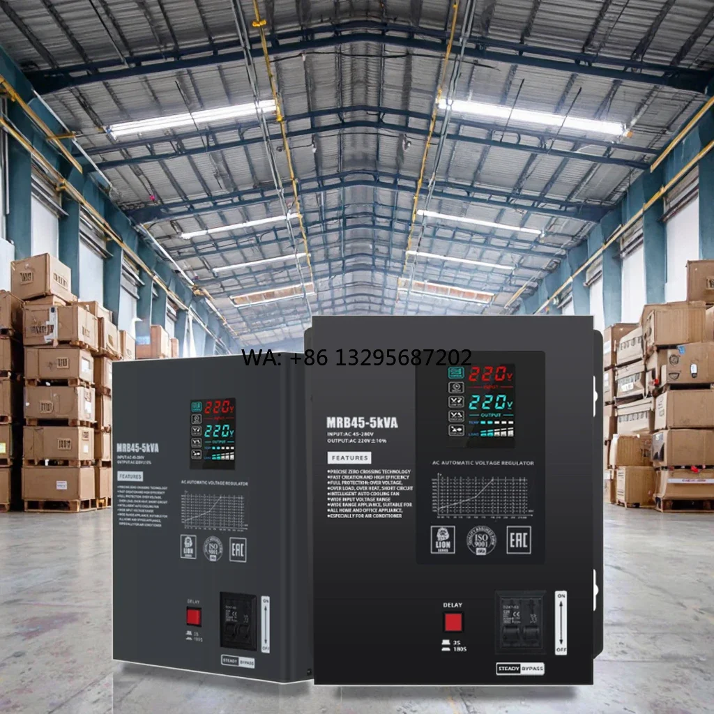 Factory Direct 5KVA AC Household Voltage Stabilizer Fully Automatic Single Phase with Black Electronic LCD Display for SVC Use