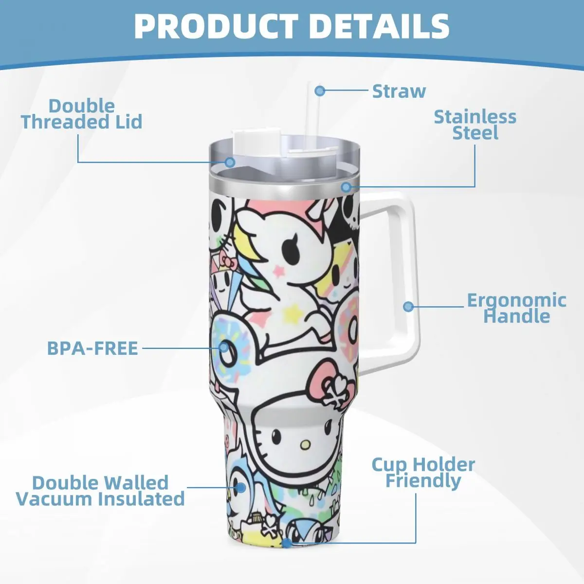 Sanrio Hello Kitty Melody Kuromi 40 oz Tumbler with Handle and Straw Lid Stainless Steel Insulated Tumblers Travel