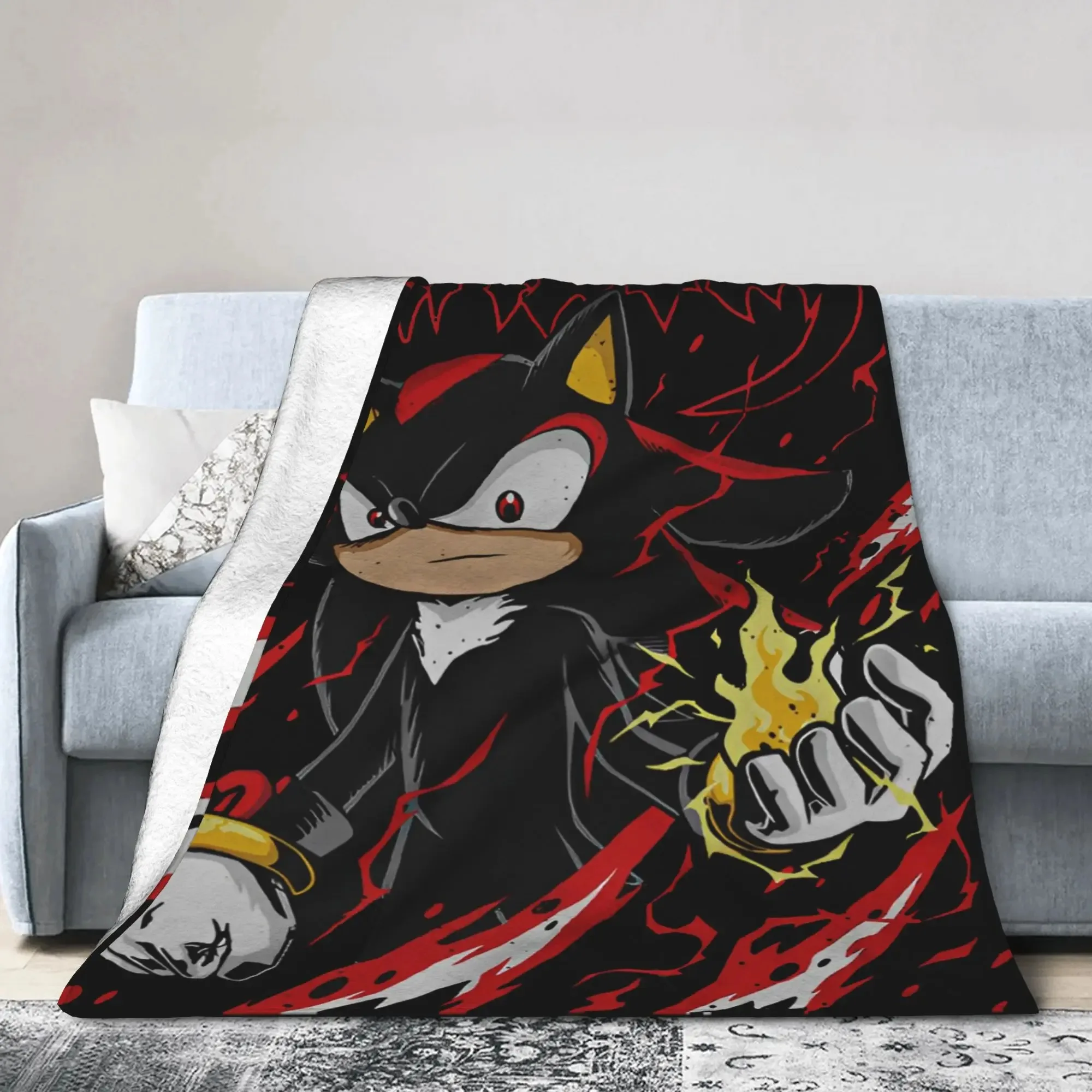 

Cartoon print blue hedgehog flannel blanket, fluffy and soft, throw blanket home decoration, sofa cover, boys and girls nap gift
