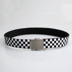 3.8cm Casual Plaid Canvas Belt Alloy Silver Buckle Two-color Cotton Outdoor Sports Belt Unisex Waistband