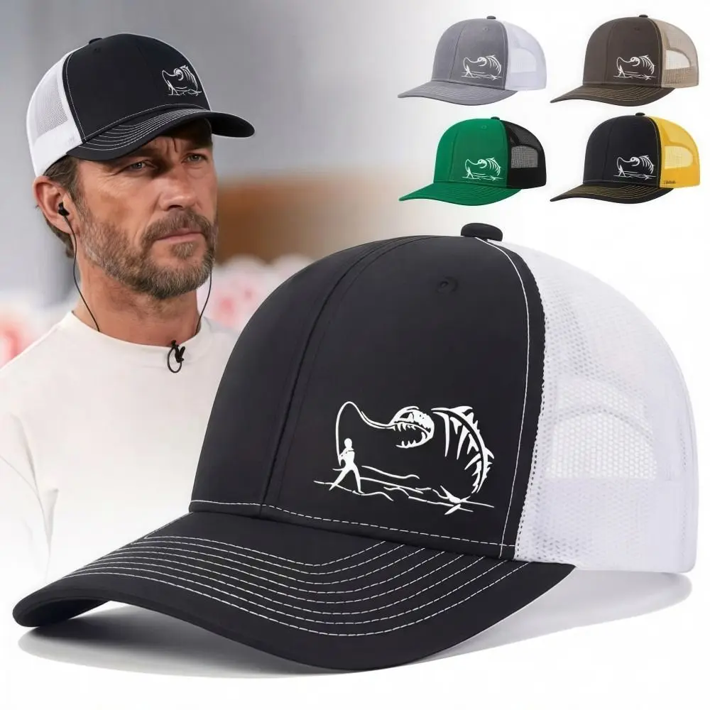 

Fashion Fisherman Print Men's Baseball Cap Grid Breathable Trucker Hat Lightweight Hip Hop Duck Tongue Hat Spring Summer Outdoor