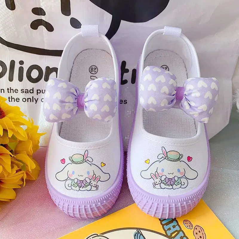 Anime Sanrios Kuromi Cinnamoroll My Melody Pompom Purins Kid Canvas Shoes Cartoon Cute Kindergarten Girl Indoor White Shoes Gift