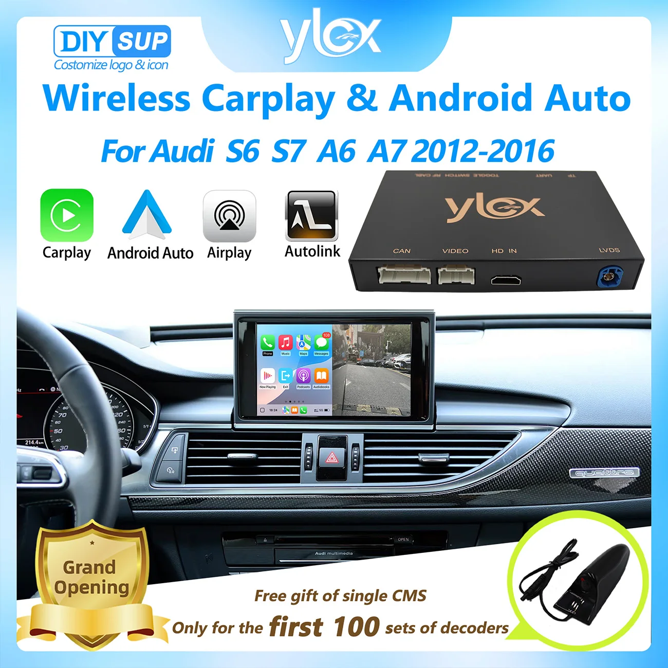 Wireless CarPlay Android Auto Interface for Audi A6 A7 S6 S7 2012-2016 HN System with Mirror Link AirPlay Car Play Functions