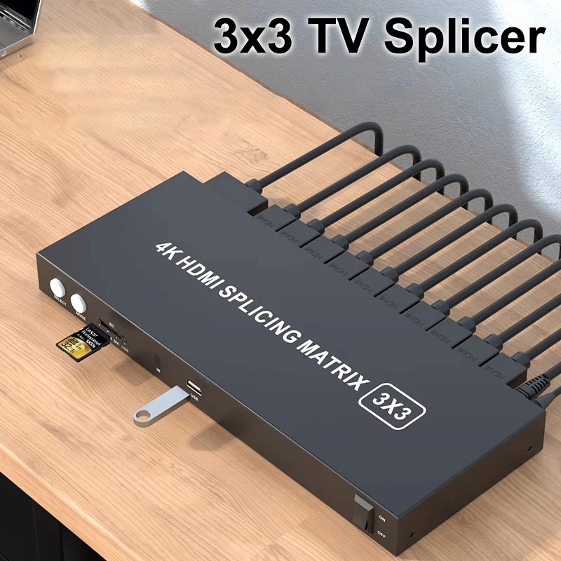 

4K 3x3 HDMI Video Wall Controller 2X3 2X2 Multi Screen Splicing Processor TV Splicer VS SD Card USB U Flash Drive Player Splicer