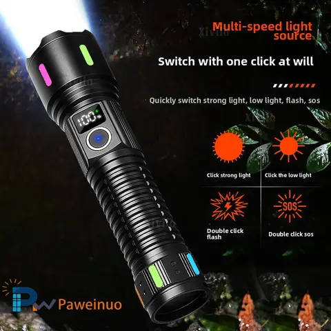 새로운 초고휘도 휴대용 USB 충전식 손전등 토치 고출력 LED 레이저 포인터 작업등 야외 캠핑 랜턴