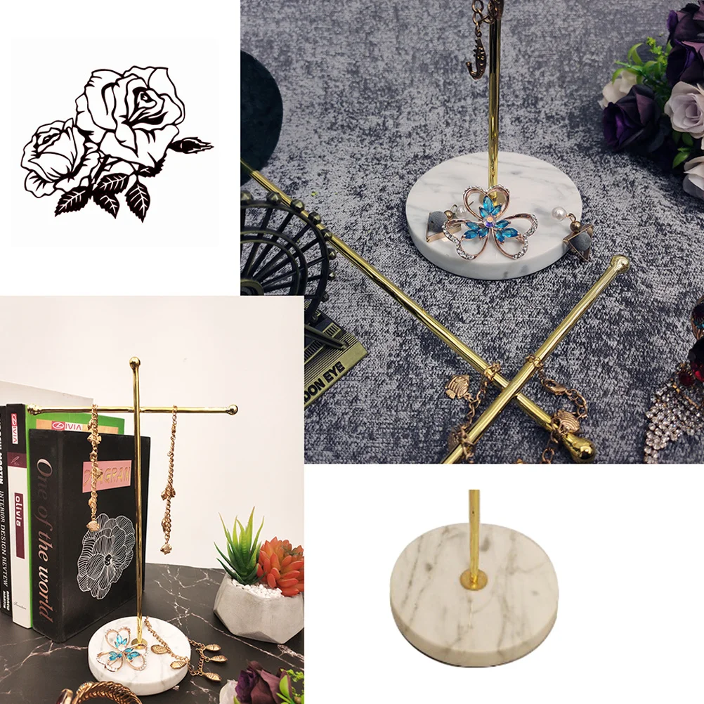 

Metal Jewelry Display Stand Marble Base Cross Earrings Holder Jewelry Organizer Rack for Bracelets Rings Keys Earring Display