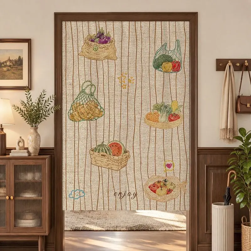 Japanese Fruit And Vegetable Door Curtains, Fabric Door Curtains, Non Perforated Kitchen Entrance Privacy Partition Curtains