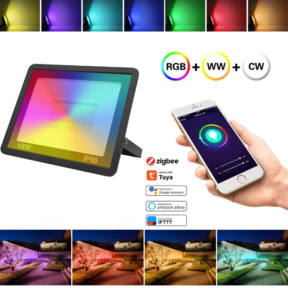Led SMD2835 Floodlight 100W IP68 Waterproof Outdoor RGB Led Spotlight Reflector Garden Street Light WiFi Remote Control