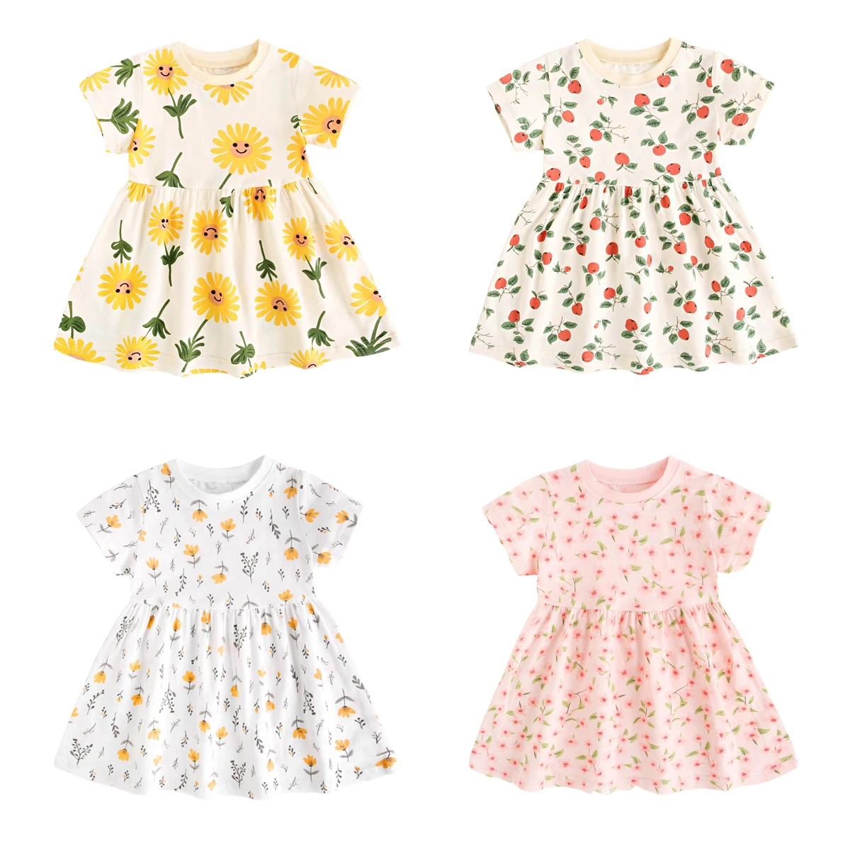 Sanlutoz Summer Short Sleeve Baby Girls Dress Little Kids Dresses Soft Clothing Holiday Casual