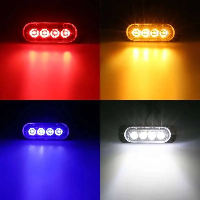 Feu de signalisation LED 4LED sans avertissement, sans clignotement, pour panne ou urgence, 12V, pour remorque, voiture, camion, lumière latérale LED, lumière stroboscopique
